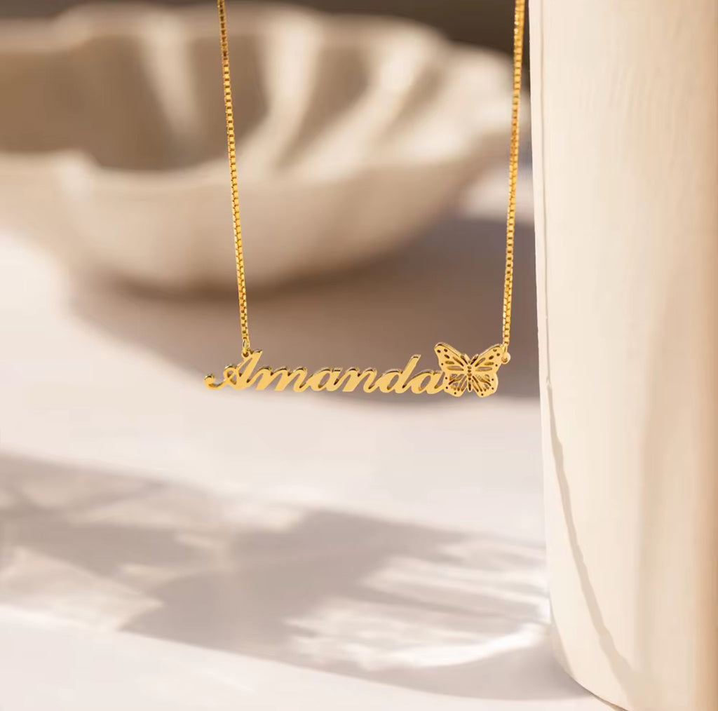 Butterfly Name Plate Necklace