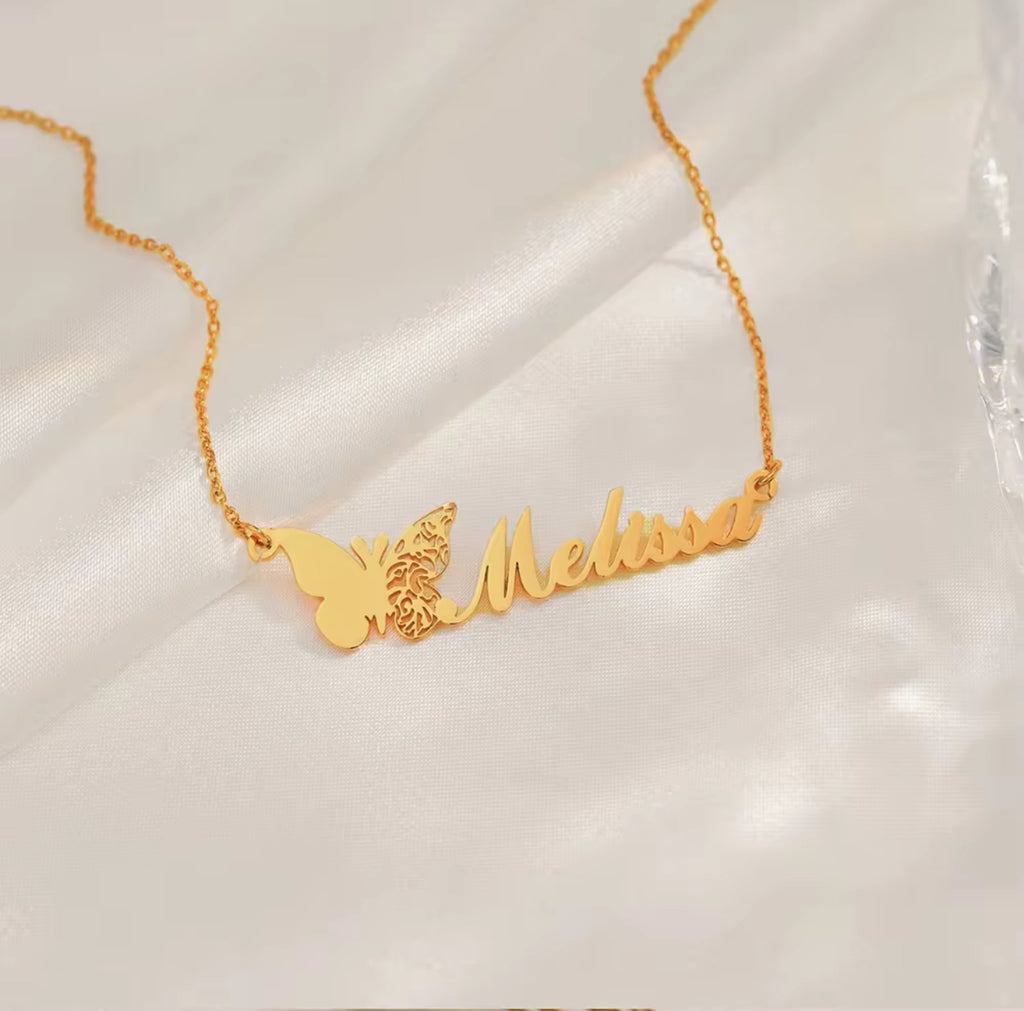 Butterfly Name Plate Necklace