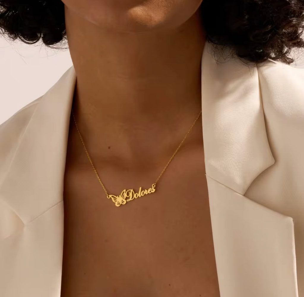 Butterfly Name Plate Necklace